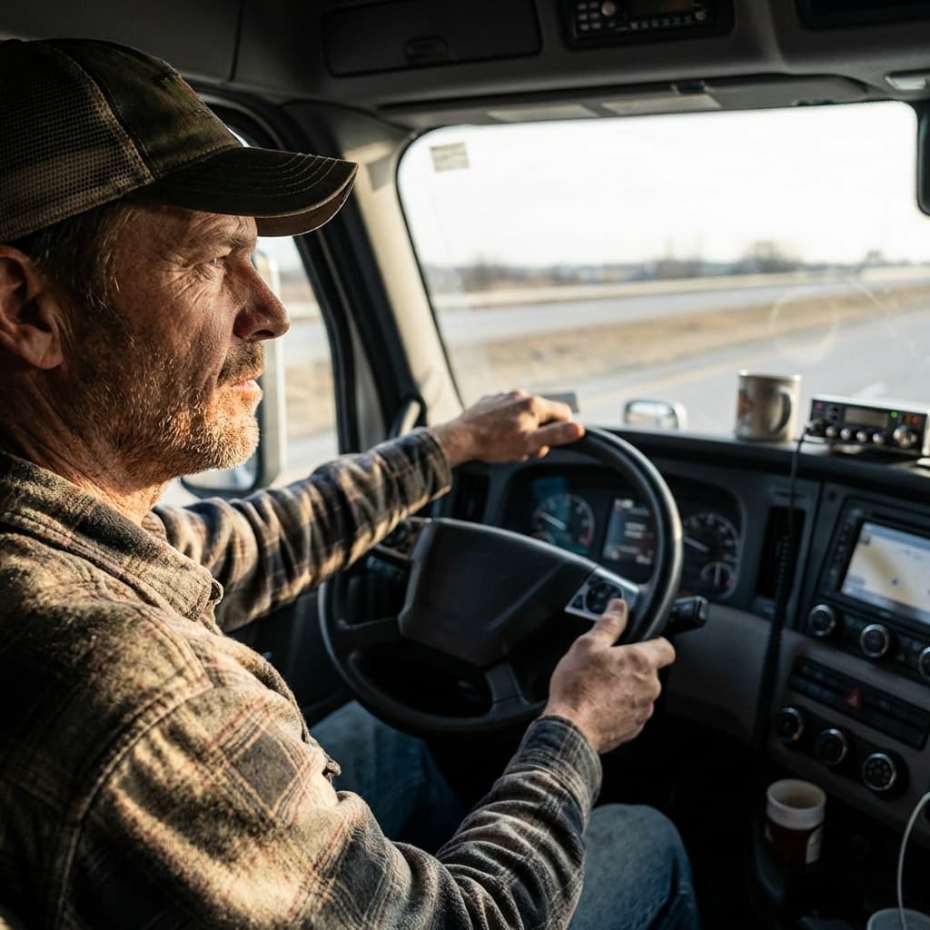 Focused truck driver dealing with load board stress
